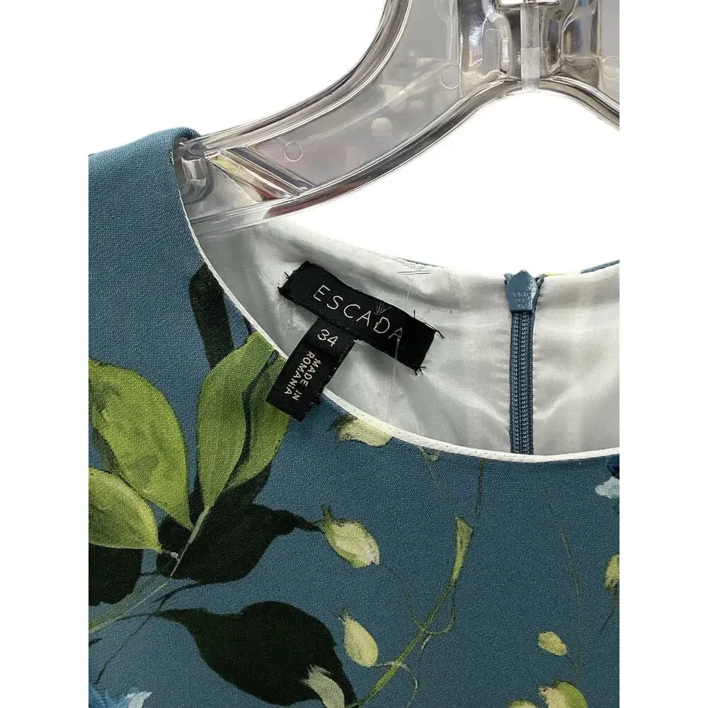 Escada Floral Print Blue Sleeveless Dress